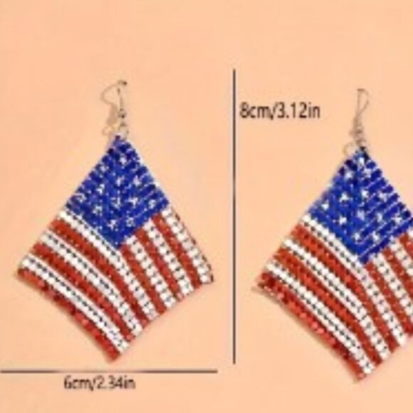 Sparkling Flag Earrings Red White Blue Dangling, Patriotic Independence Day - Picture 3 of 4